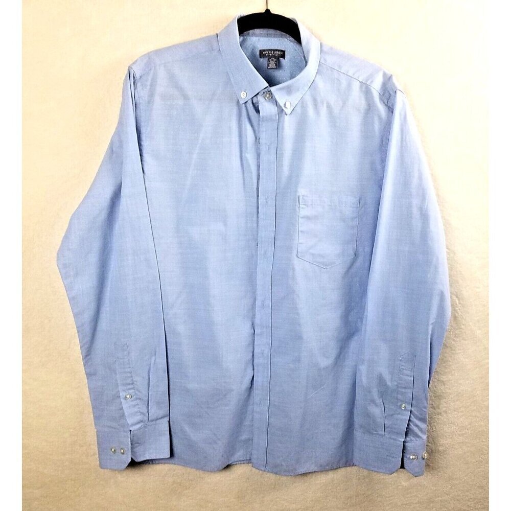 Van Heusen Dress shirt men's L 16-16.5 light blue cotton blend button down woven